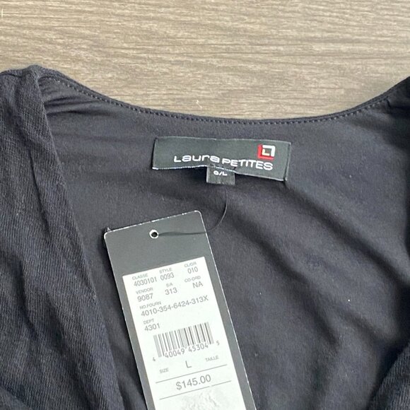 NWT Laura Petites Wool V-Neck Midi Dress with Long Sleeves & Waist Ruffle - Picture 3 of 11